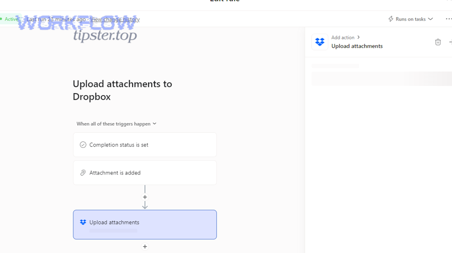 Asana rule: upload attachments to Dropbox configuration screen