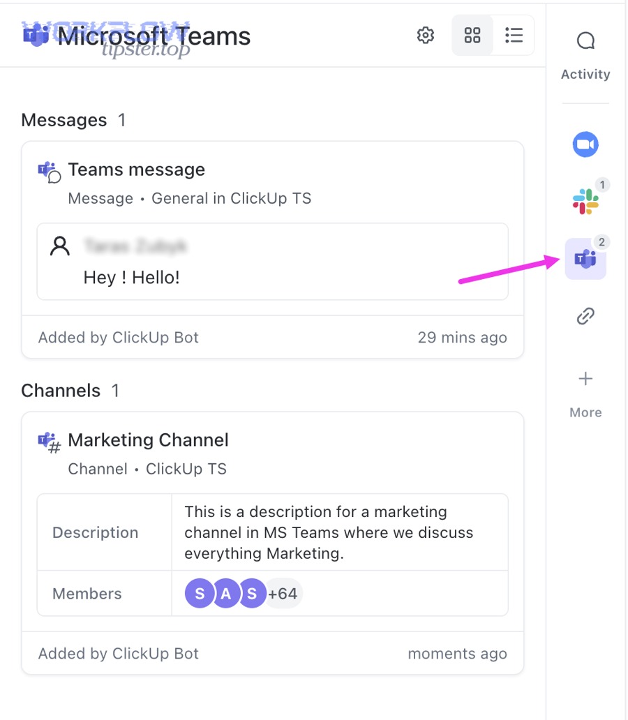 What is the ClickUp ↔ Microsoft Teams integration and what does it actually do?