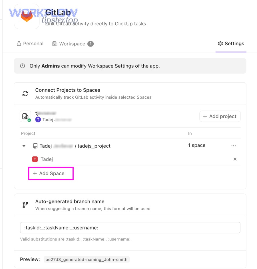 Native integration setup for ClickUp to GitLab
