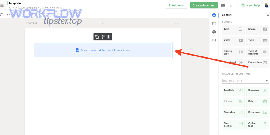 Template placeholder concept shown in a document editor UI