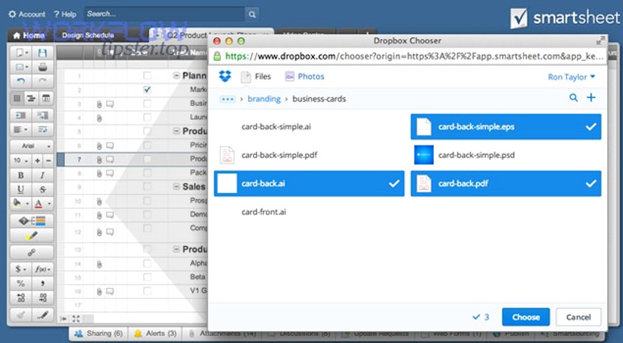 What permissions and security settings matter for Dropbox-to-Smartsheet sharing?