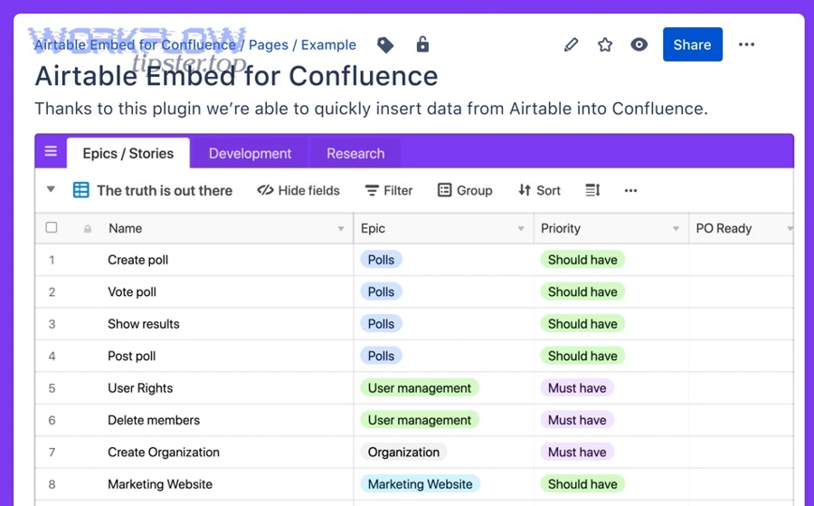 What does it mean to integrate Airtable with Confluence Cloud for teams?
