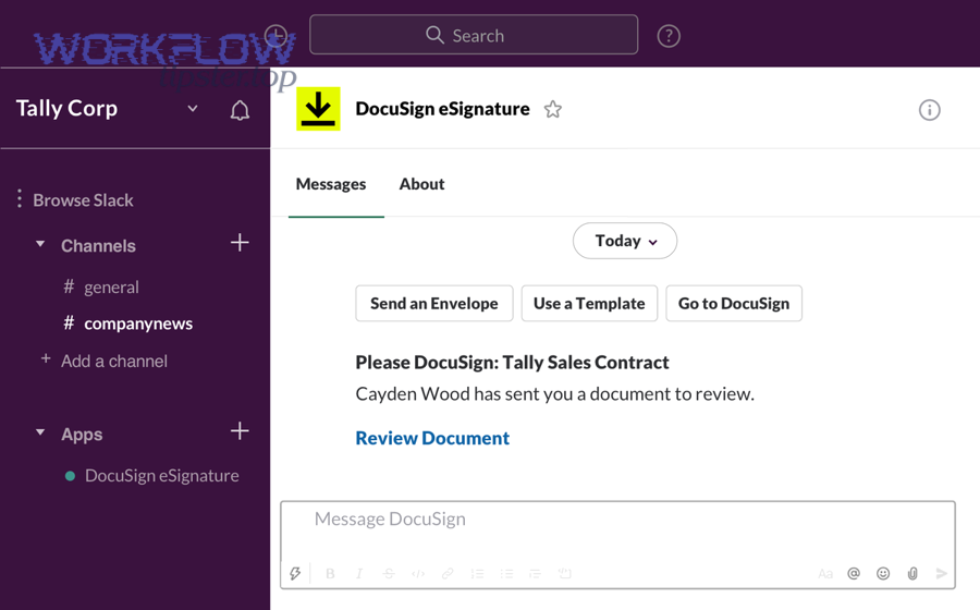 How do you install and authenticate the DocuSign app in Slack step by step?