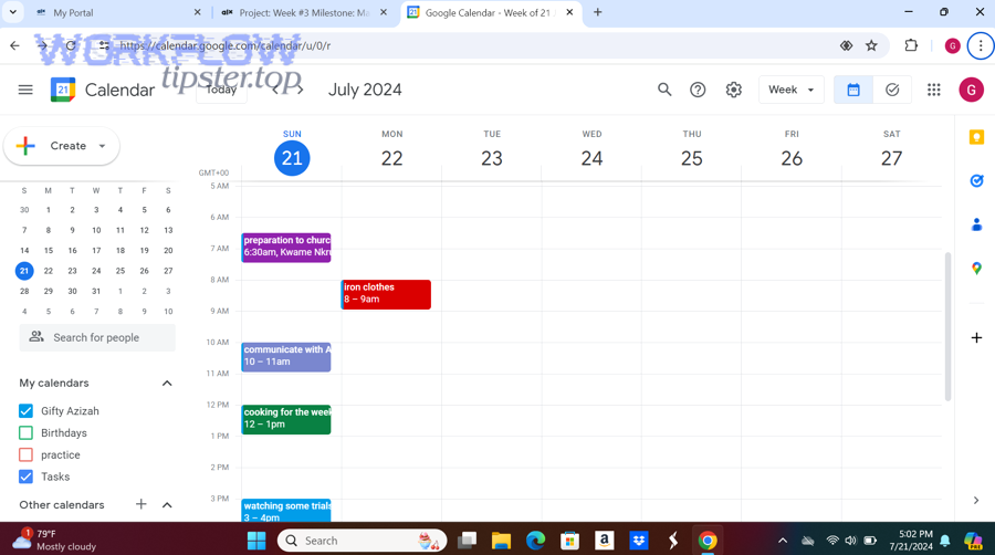Screenshot of Google Calendar weekly view