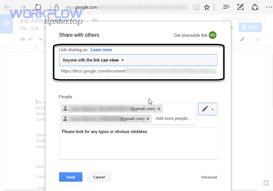 Google Docs link sharing option that affects whether recipients can open the link
