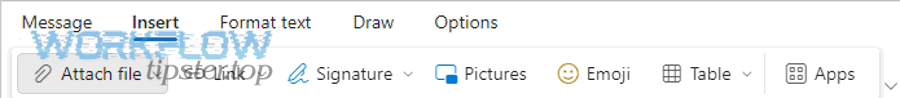 Outlook on the web attach file button used to add links or attachments