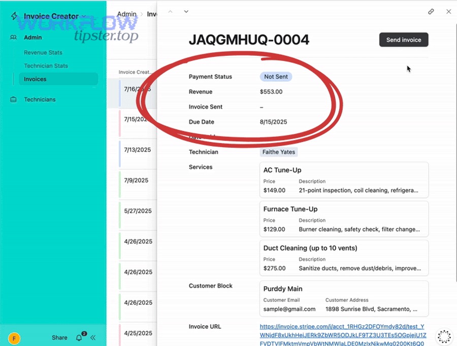 Airtable base used to track Stripe customers payments invoices subscriptions