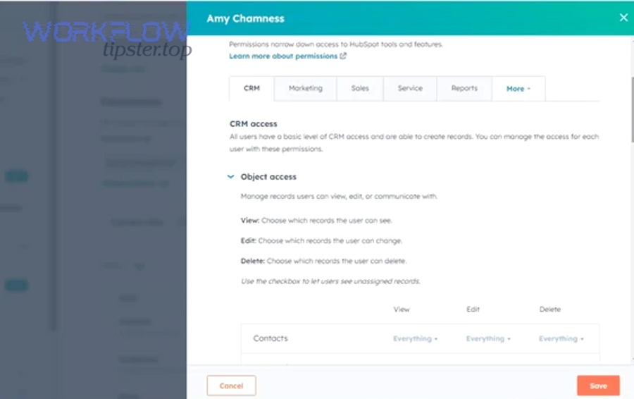 HubSpot permission denied meaning: permissions modal and object access options