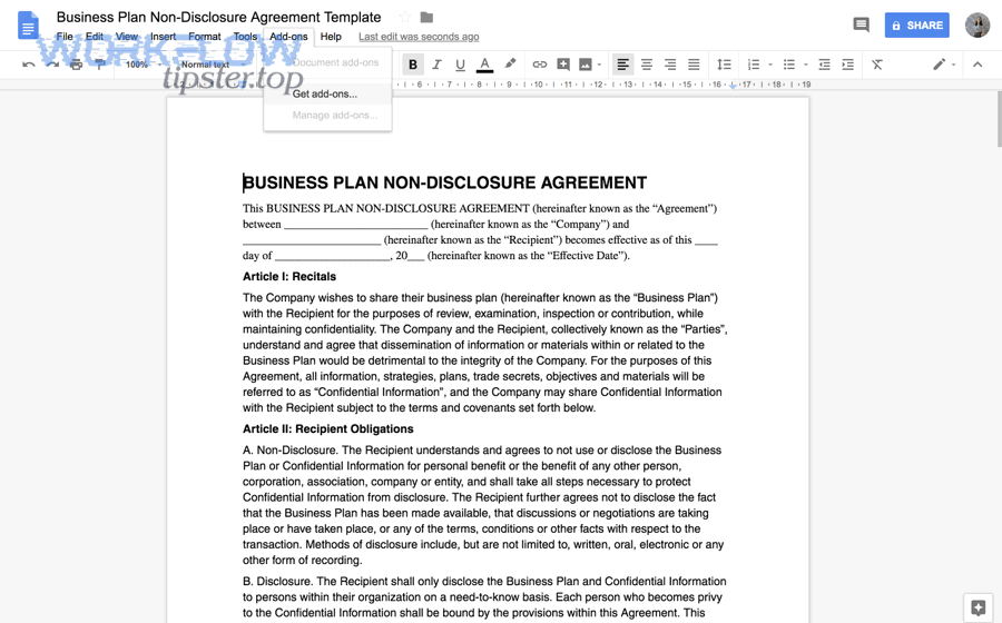 Google Docs menu showing how to get add-ons for PandaDoc