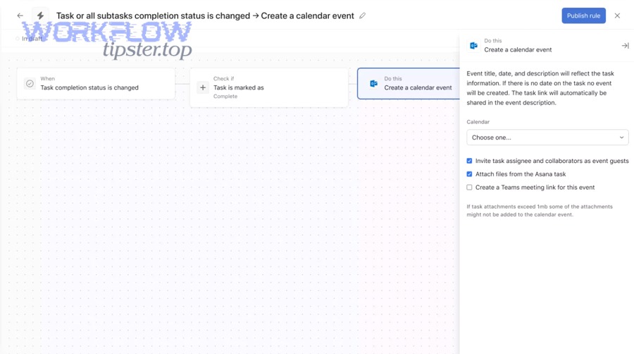 Asana rule creating Outlook calendar event from task changes