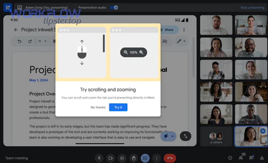 Laptop video meeting with document context