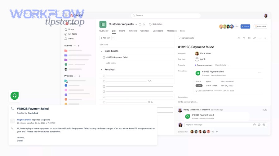 Freshdesk to Asana integration widget example inside Asana tasks