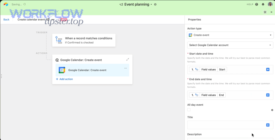 Airtable automation workflow for creating calendar events from records