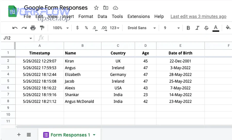 Google Sheets storing Google Form responses in a response sheet