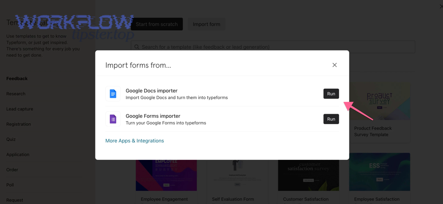 How do you import the Doc and turn it into a working Typeform step by step?