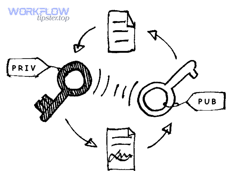 Illustration of digital signing with private and public keys