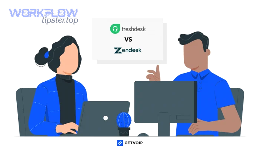 Workflow diagram concept showing data moving between helpdesk and project management systems