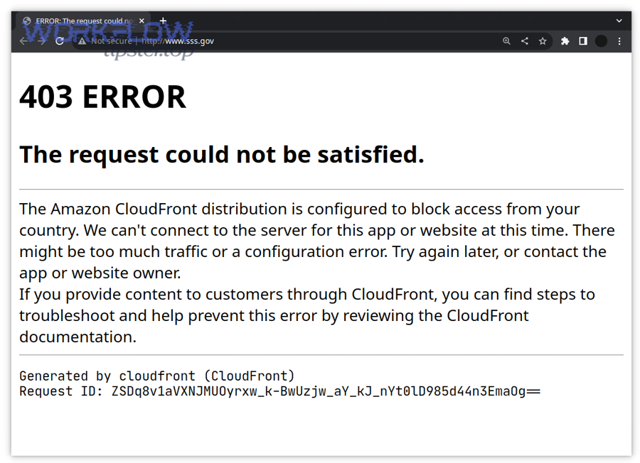 Example 403 returned by an edge network (CloudFront) illustrating a request being blocked