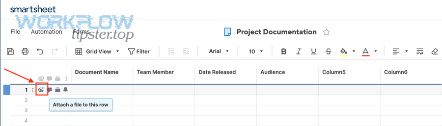 Smartsheet row attachment icon showing attach file to this row