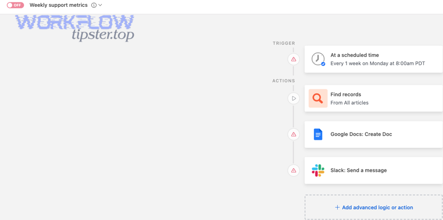 Example Airtable automation interface screenshot showing a workflow setup