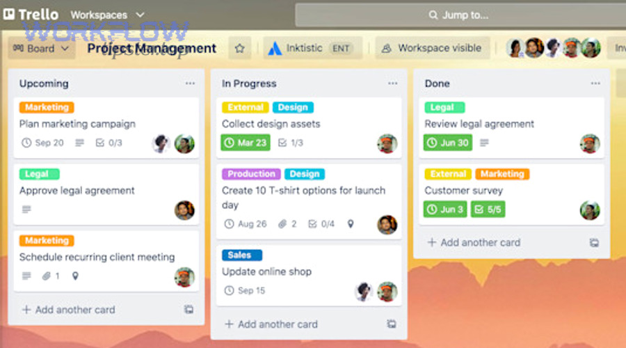 Example Trello board with lists and cards