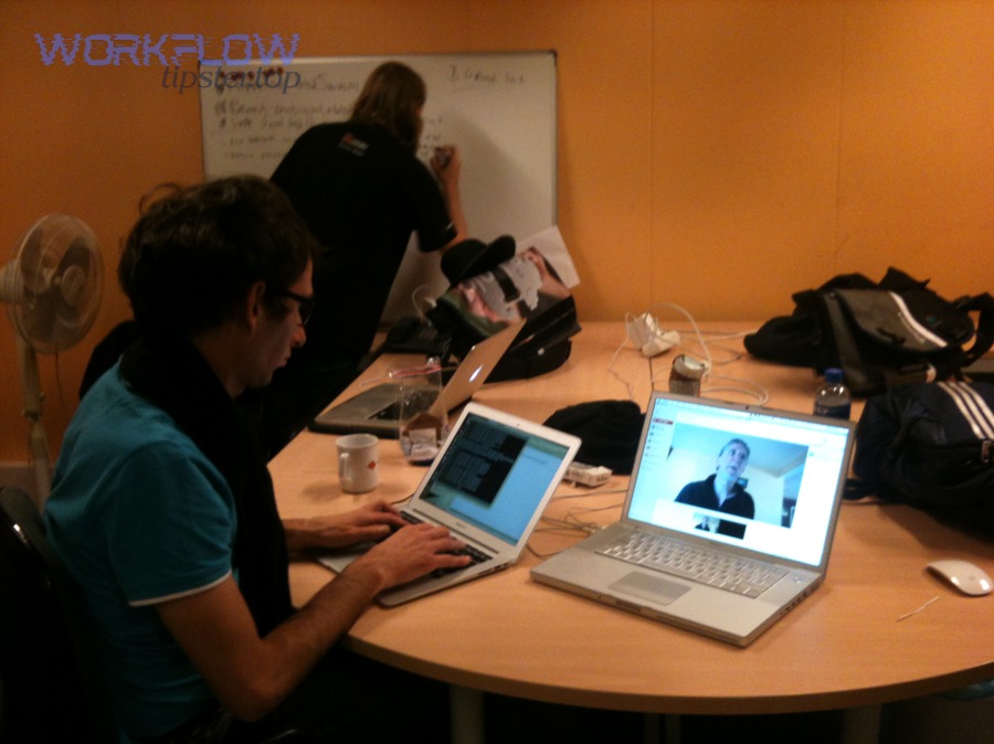 Video conference representing remote coordination and monitoring of workflows