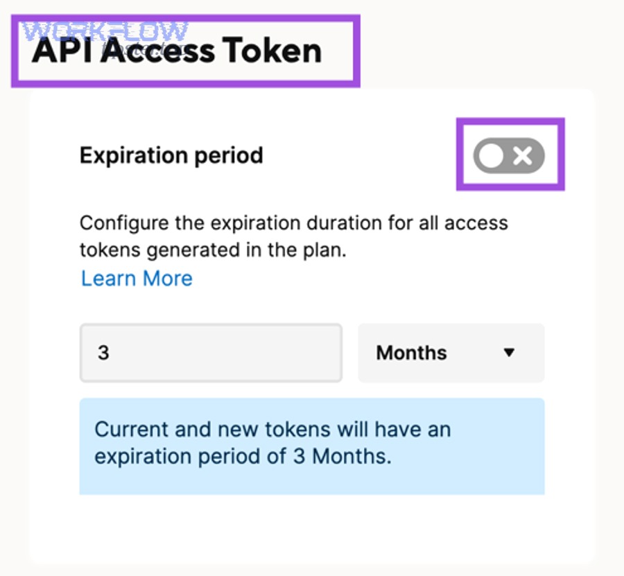Smartsheet API access token expiration settings screen