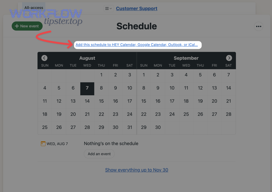 Basecamp Schedule page showing how to sync schedule to external calendars like Outlook