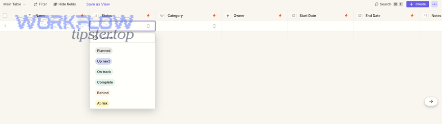 Interface view suggesting structured workflow fields for status and ownership