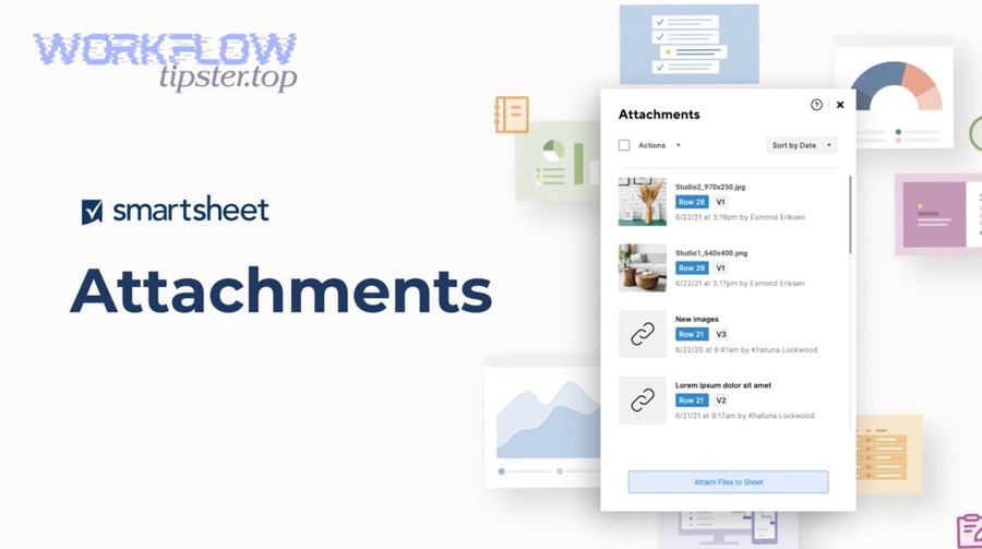 Smartsheet attachments tutorial thumbnail showing how attachments appear in a sheet