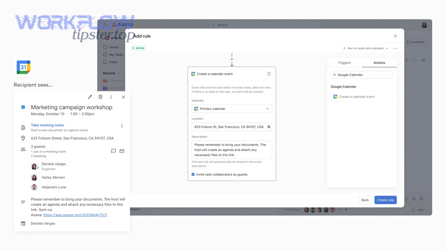 Asana task list interface for managing follow-up work