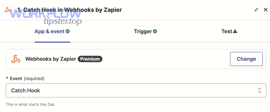 Zapier Webhooks by Zapier Catch Hook trigger selection screen